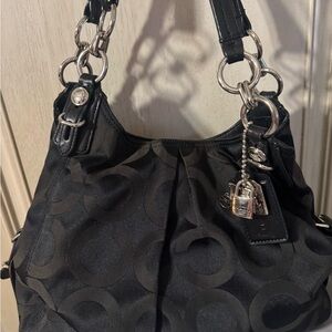 Chic Black Patterned Shoulder Bag Coach